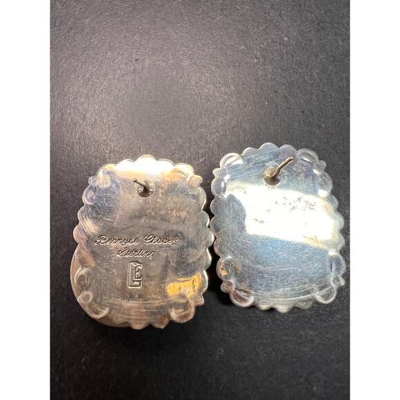 Signed Vintage Dead Stock Bernyse Chavez Sterling Turquoise Lapis Earrings - Picture 6 of 15